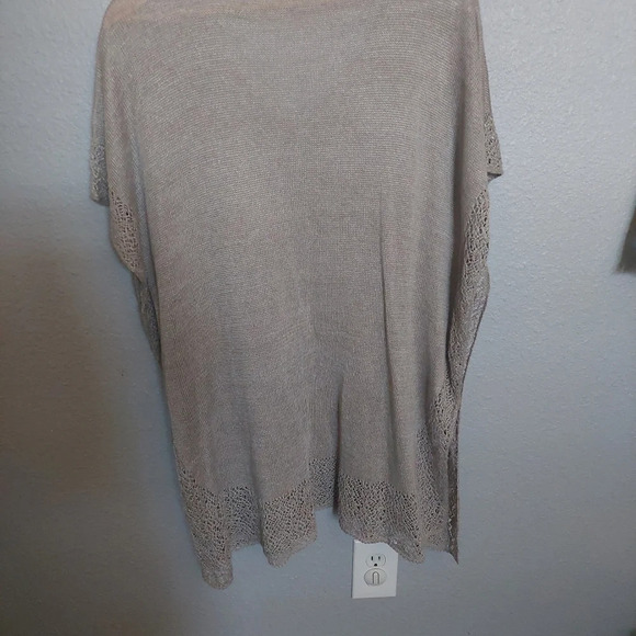 Eileen Fisher Linen Crocheted trim Lagenlook Tan open Knit Blouse Medium - Picture 9 of 9